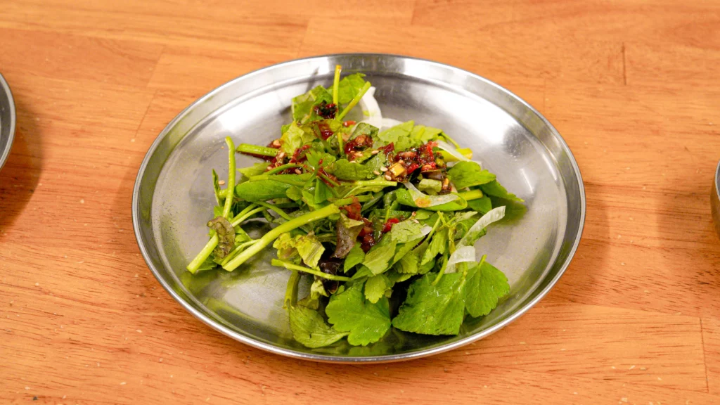 Fresh Korean minari salad served at Neungdong Minari restaurant in Seoul