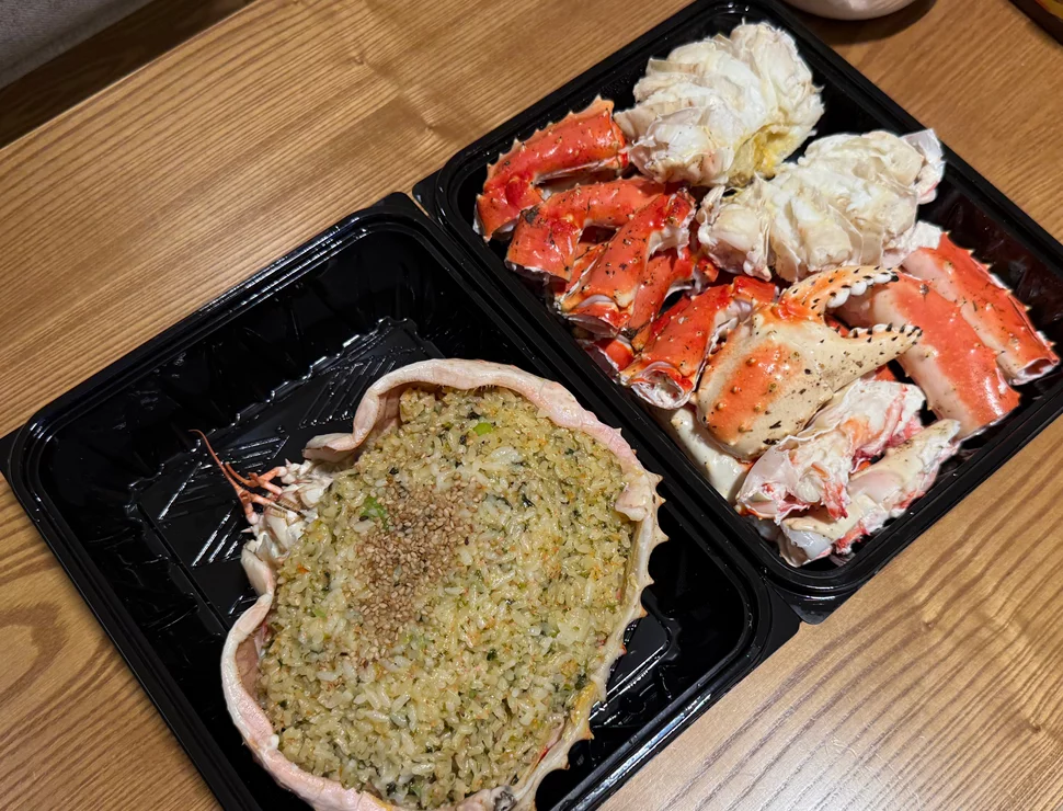 “king crab prepared (or cleaned) for you at a Korean restaurant