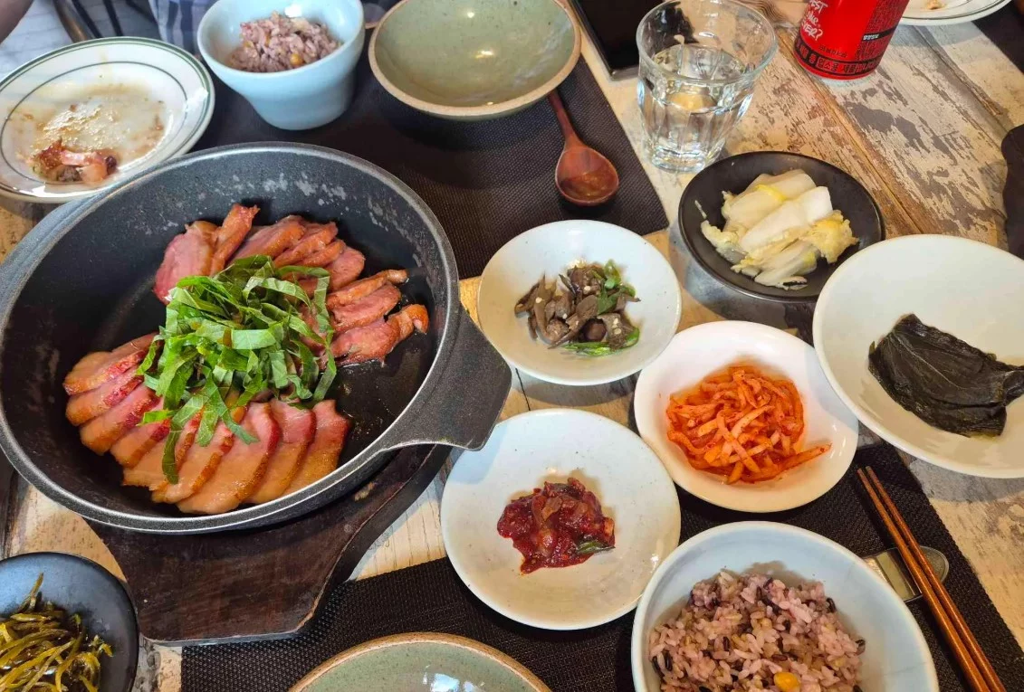 A Healthy Feast: Traditional Korean Smoked Duck and Seasonal Banchan