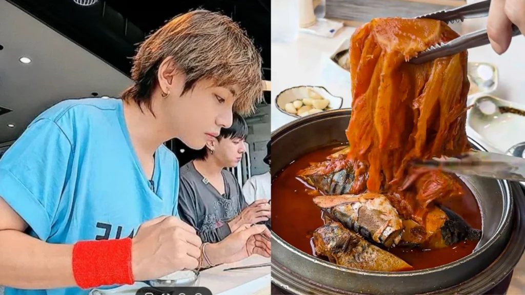 K-pop star V featured beside the signature braised mackerel and aged kimchi at this BTS favorite Jeju restaurant.